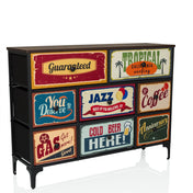 Commode AMERIKO B met zwart frame en zes kleurrijke motif-laden in vintage stijl van hjh LIVING