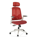 Professionele bureaustoel ARCEO WF met rode stoffen bekleding, hoofdsteun en wit frame van hjh OFFICE
