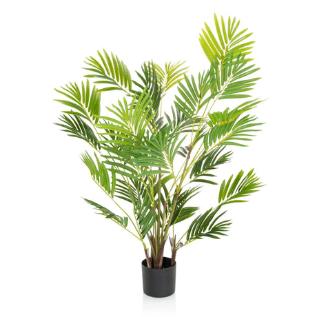 Groene Kunstplant ARECA I met waaiervormige bladeren in een zwarte pot van hjh OFFICE