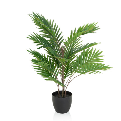 Kunstplant ARECA met groene palmbladeren in een zwarte pot van hjh OFFICE