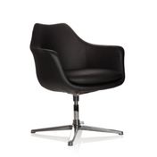 Zwarte Lounge stoel ARTEMIA met lederen bekleding en vierstervormig metalen onderstel van hjh OFFICE