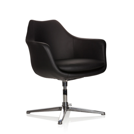 Zwarte Lounge stoel ARTEMIA met lederen bekleding en vierstervormig metalen onderstel van hjh OFFICE