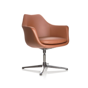 ARTEMIA lounge stoel met bruine lederen bekleding en een viervormige metalen voet van hjh OFFICE