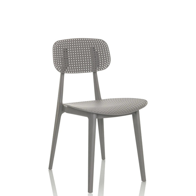 Grijze Outdoor stoel ARTIFO HOL met geperforeerde rugleuning en zitting van hjh OFFICE
