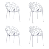 Vier transparante vierpotige stoelen Artifo T met organisch opengewerkte rugleuning van hjh LIVING