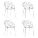 Vier transparante vierpotige stoelen Artifo T met organisch opengewerkte rugleuning van hjh LIVING