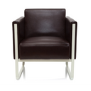Bruine Gestoffeerde fauteuil ARUBA met lederen bekleding en wit metalen frame van hjh OFFICE