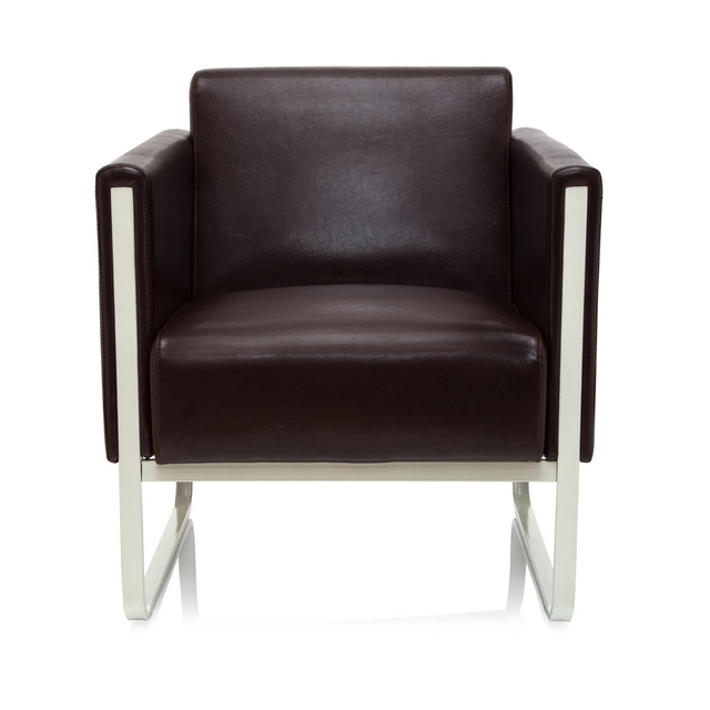Bruine Gestoffeerde fauteuil ARUBA met lederen bekleding en wit metalen frame van hjh OFFICE