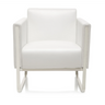 Witte gestoffeerde fauteuil ARUBA met zilverkleurig metalen frame van hjh OFFICE