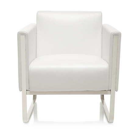 Witte gestoffeerde fauteuil ARUBA met zilverkleurig metalen frame van hjh OFFICE