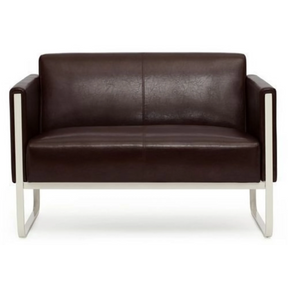 Bruine lounge bank ARUBA als tweezitter met zilverkleurig metalen frame van hjh OFFICE
