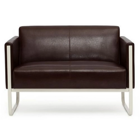Bruine lounge bank ARUBA als tweezitter met zilverkleurig metalen frame van hjh OFFICE