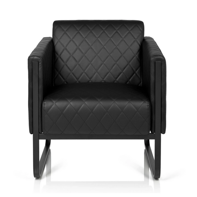 Zwarte Gestoffeerde fauteuil ARUBA BLACK met ruitstiksel en sleeonderstel van hjh OFFICE