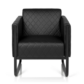 Zwarte Gestoffeerde fauteuil ARUBA BLACK met ruitstiksel en sleeonderstel van hjh OFFICE