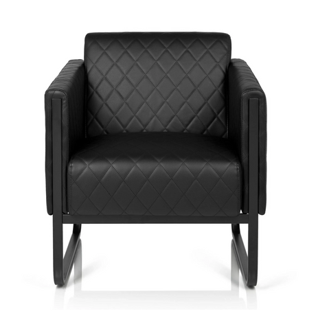 Zwarte Gestoffeerde fauteuil ARUBA BLACK met ruitstiksel en sleeonderstel van hjh OFFICE