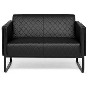 Schwarzes Loungesofa ARUBA BLACK als Zwei-Sitzer mit Rautensteppung und Kufenfüßen von hjh OFFICE