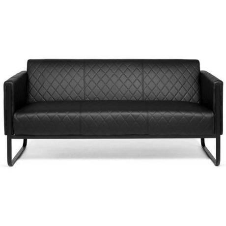 Zwarte lounge bank ARUBA BLACK als driezitter met ruitstiksel en metalen frame van hjh OFFICE