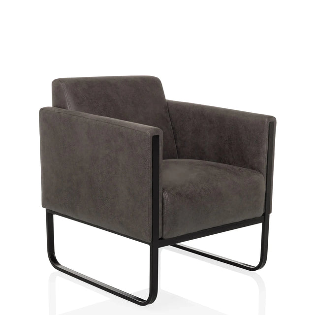 Grijze Lounge stoel Aruba Retro met donkergrijze bekleding en zwart sledepootstel van hjh OFFICE