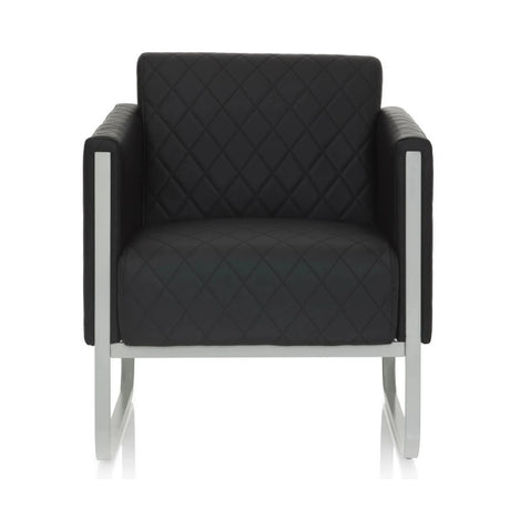 Zwarte Gestoffeerde fauteuil ARUBA STEP met gewatteerde bekleding en zilverkleurig frame van hjh OFFICE