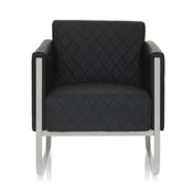 Zwarte Gestoffeerde fauteuil ARUBA STEP met gewatteerde bekleding en zilverkleurig frame van hjh OFFICE