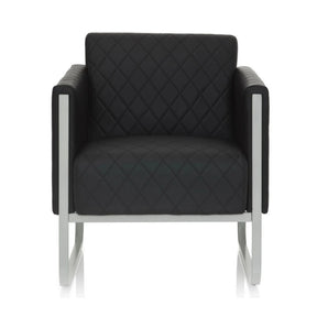 Zwarte Gestoffeerde fauteuil ARUBA STEP met gewatteerde bekleding en zilverkleurig frame van hjh OFFICE