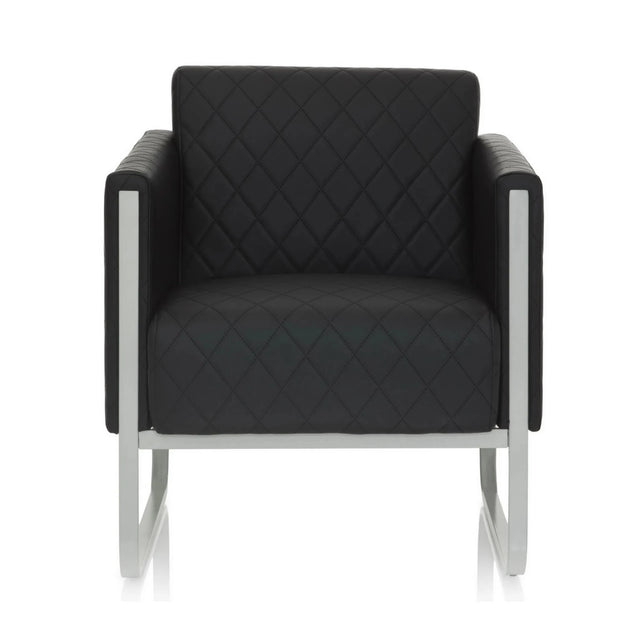 Zwarte Gestoffeerde fauteuil ARUBA STEP met gewatteerde bekleding en zilverkleurig frame van hjh OFFICE