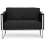 Zwarte lounge bank ARUBA STEP als tweezitter met ruitstiksel en zilverkleurig metalen frame van hjh OFFICE