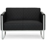 Zwarte lounge bank ARUBA STEP als tweezitter met ruitstiksel en zilverkleurig metalen frame van hjh OFFICE