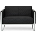 Zwarte lounge bank ARUBA STEP als tweezitter met ruitstiksel en zilverkleurig metalen frame van hjh OFFICE