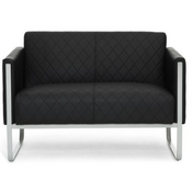 Zwarte lounge bank ARUBA STEP als tweezitter met ruitstiksel en zilverkleurig metalen frame van hjh OFFICE
