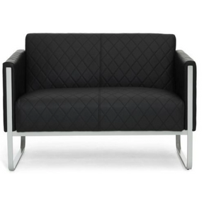 Zwarte lounge bank ARUBA STEP als tweezitter met ruitstiksel en zilverkleurig metalen frame van hjh OFFICE