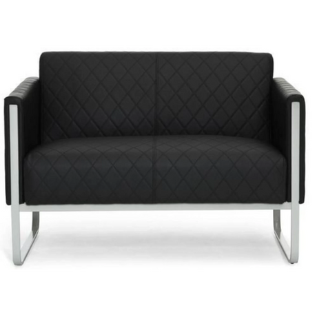 Zwarte lounge bank ARUBA STEP als tweezitter met ruitstiksel en zilverkleurig metalen frame van hjh OFFICE