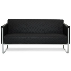 Zwarte lounge bank ARUBA STEP als driezitter met ruitstiksel en zilverkleurig metalen frame van hjh OFFICE