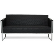 Zwarte lounge bank ARUBA STEP als driezitter met ruitstiksel en zilverkleurig metalen frame van hjh OFFICE