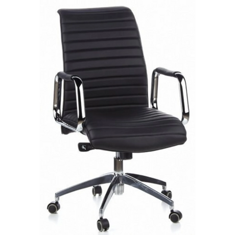 Zwarte professionele directiestoel ASPERA 10 met geribbelde bekleding en glanzende chromen armleuningen van hjh OFFICE