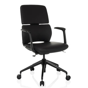 Zwarte Professionele bureaustoel ATMOS DESIGNER met lederen bekleding, armleuningen en vijf zwenkwielen van hjh OFFICE