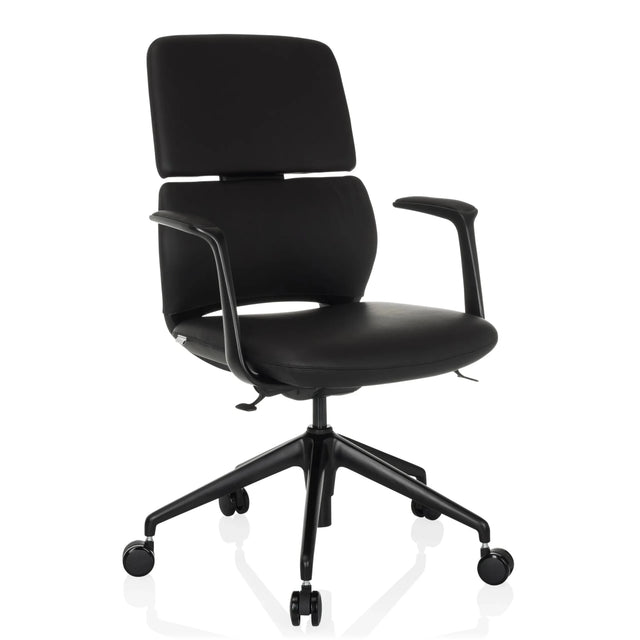 Zwarte Professionele bureaustoel ATMOS DESIGNER met lederen bekleding, armleuningen en vijf zwenkwielen van hjh OFFICE