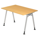 Hoogteverstelbaar bureau ATOS 12 S in beuken met zilverkleurige metalen poten van hjh OFFICE PRO