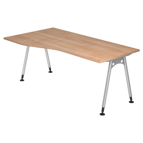 Bureau ATOS 18 S met walnoothouten blad en zilverkleurige metalen poten van hjh OFFICE PRO