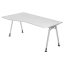Wit ATOS 18 S bureau met gebogen tafelblad en zilverkleurige poten van hjh OFFICE PRO