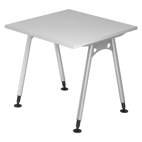 Grijs bureau ATOS 8 S met een vierkant blad en vier zilverkleurige poten van hjh OFFICE PRO