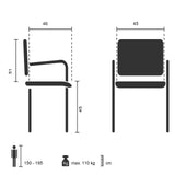 Technische tekening van de bezoekerstoel STEEL V met een zithoogte van 45 cm van hjh OFFICE