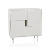 Witte Commode LYKKJA met asymmetrische frontverdeling en vier poten van hjh LIVING – 360-gradenweergave (vooraanzicht 15°)