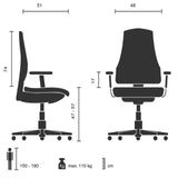 Technische tekening van de Thuisgebruik bureaustoel SARANTO PLUS I met een breedte van 48 cm van hjh OFFICE