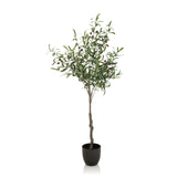 Groene Kunstplant OLIVE als olijfboom in een zwarte plantenpot van hjh OFFICE – 360-gradenweergave (zijaanzicht 90°)