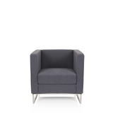 Donkergrijze Gestoffeerde fauteuil BARBADOS met vierkant design en metalen frame van hjh OFFICE – 360-gradenweergave (vooraanzicht 0°)