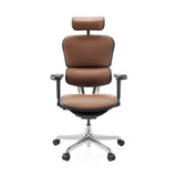 Bruine Luxe directiestoel ERGOHUMAN ULTRA L GEN2 van leder met hoofdsteun en vijfpuntig kruis met wieltjes van hjh OFFICE – 360-gradenweergave (vooraanzicht 0°)