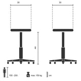 Technische tekening van het Bistro krukje VANTAGGIO met een zittingbreedte van 30 cm van hjh OFFICE