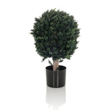Groene Kunstplant BUXUS in de vorm van een bolvormige boom met een zwarte pot van hjh OFFICE – 360-gradenweergave (zijaanzicht 90°)