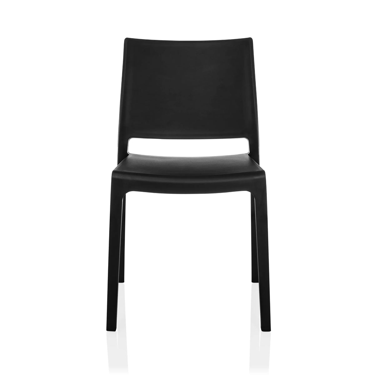 Zwarte Outdoor stoel T37 V 4 met een eenvoudige rugleuning en vier poten van hjh LIVING – 360-gradenweergave (vooraanzicht 0°)